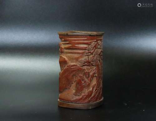 Chinese Late Qing Carved Bamboo Bitong Brush Pot