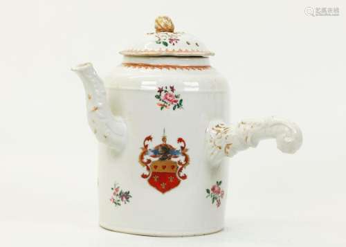 Chinese Export Armorial Porcelain Chocolate Pot