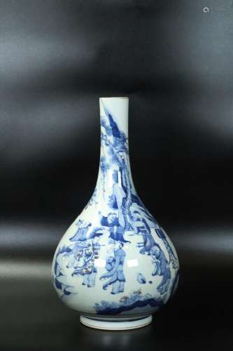 Chinese Blue & Red Porcelain Immortals Bottle Vase