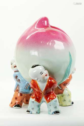 Lg Chinese Enameled Porcelain Peach & Boys