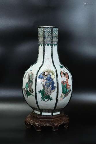 Chinese 19th C Baxian Enameled Porcelain Vase