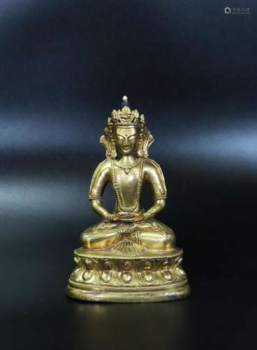 Tibetan 19th C Gilt Bronze Buddha Closed Base