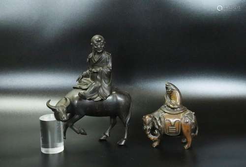 2 Chinese 19th C Bronze Figural Incense Burners