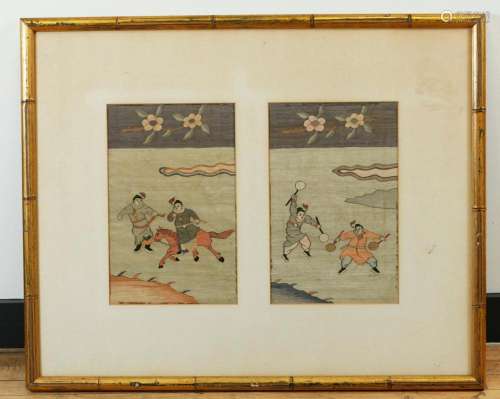 2 Chinese Qing Kesi Silk Tapestry Panels 1 Frame