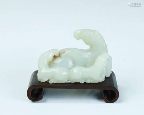 Chinese White Jade 3 Seated Horse Figure