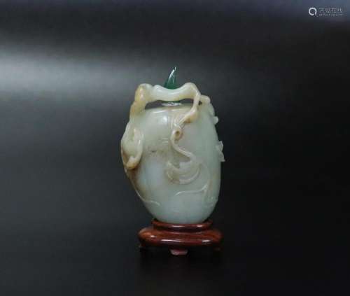 Chinese 19 C Pale Celadon Jade Melon Snuff Bottle