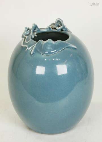 Chinese Claire de Lune Porcelain Dragon/Bat Vase