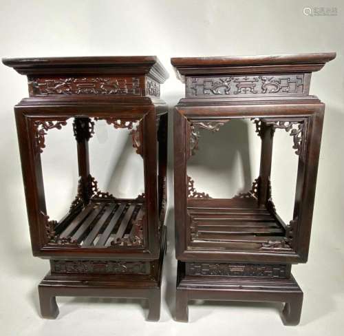 Pair Chinese Lantern Shaped Hard Wood Tables