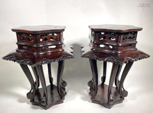 Pr Large Chinese Black Wood Hexagonal Plant Stands