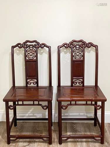 Pr Chinese Hard Wood Side Chairs; Panel Seats