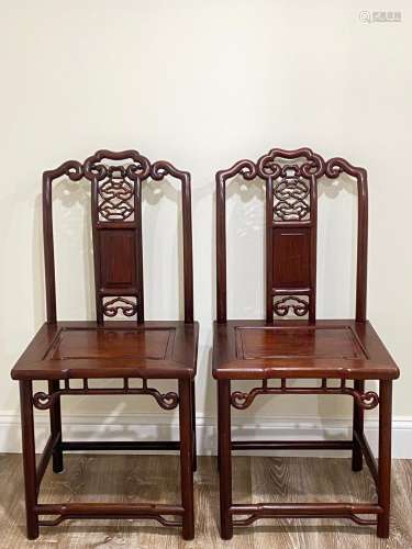 Pr Chinese Hard Wood Side Chairs; Panel Seats