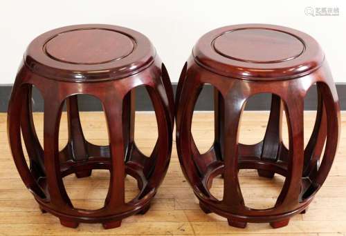 Pr Chinese Hard Wood 8 Leg Barrel Garden Seats