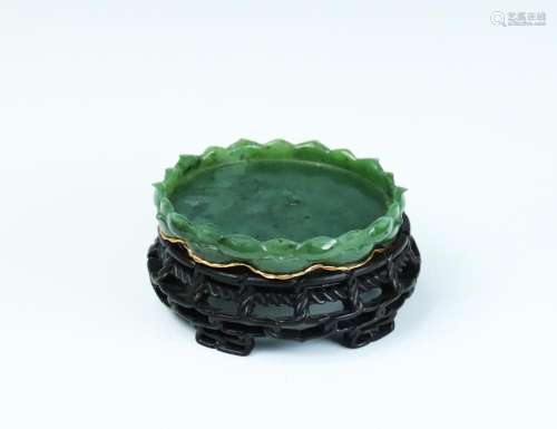 Chinese 18th/19th C Green Jade Round Ink Palette