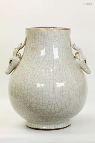 Chinese White Crackle Glazed Porcelain Hu Vase