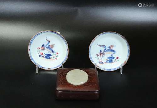 Pr Chinese 18 C Blue Porcelain Bowls, Wood Box