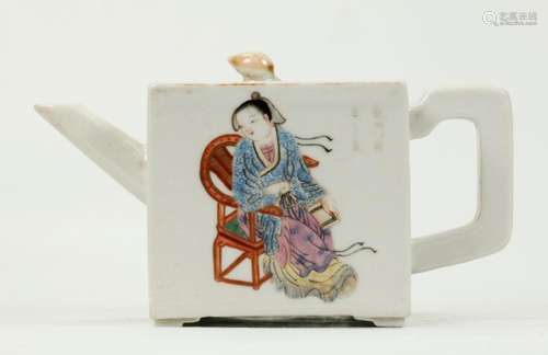 Good Chinese 19th C Cubic Porcelain Teapot