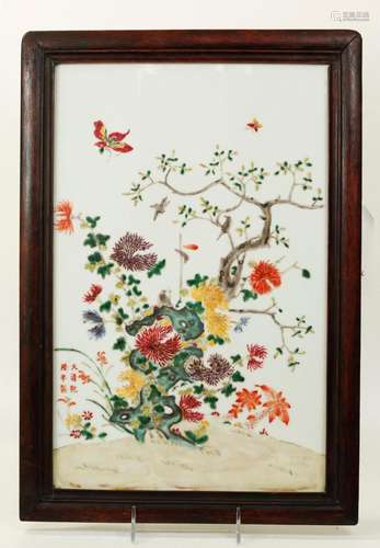 Chinese Enameled Porcelain Garden Flower Plaque