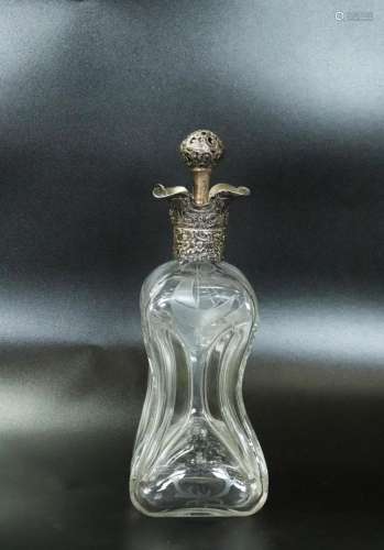 European Pinched Glass Decanter Dutch Silver Top