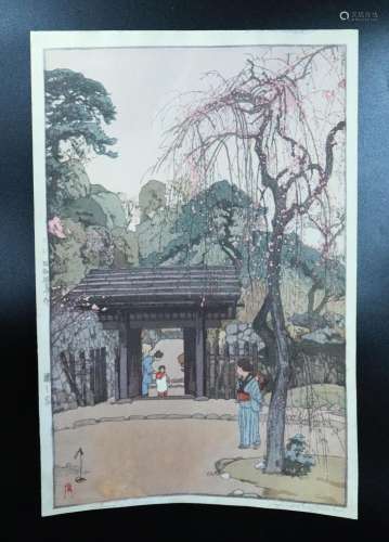 Yoshida Hiroshi; "Plum Gateway" Woodblock Print