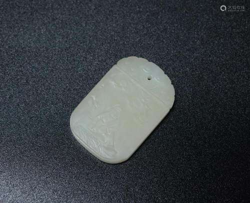 Chinese Warm White Jade Pendant, Poet & Pine