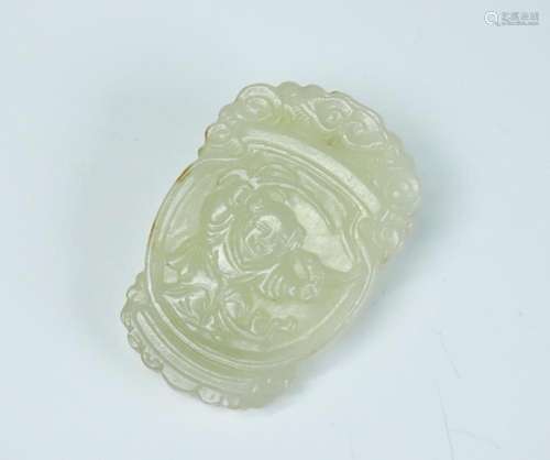 Chinese White Jade Pendant Boy Bird Pomegranates