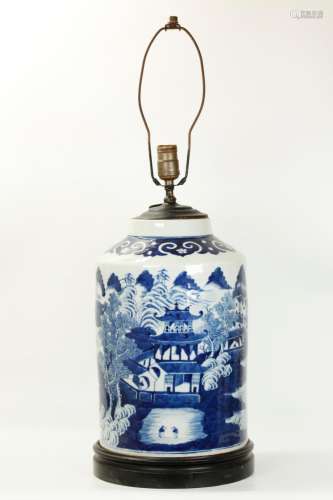 Lg Chinese Blue & White Porcelain Storage Jar