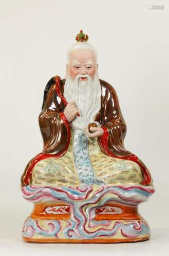 Chinese Enameled Porcelain Seated Lu Dongbin