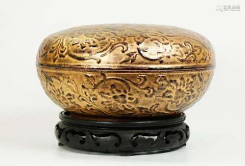 Asian Molded & Gilt Porcelain Round Box