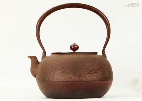 Japanese Cast Iron Tetsubin Teapot; Bronze Cover