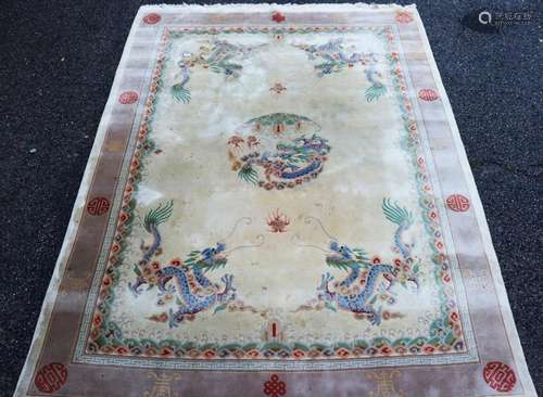 Chinese Dragon Sculpted Rug; 12 Feet X 9 Feet