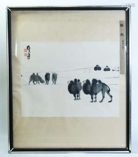 Wu zuoren; Ink Painting of Camels on Paper