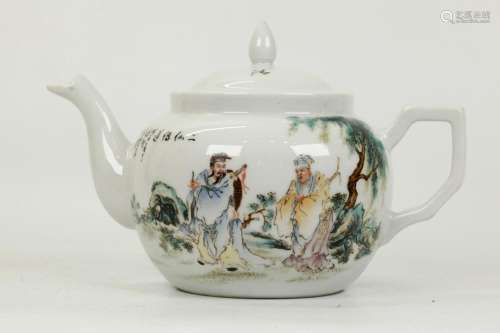 Chinese Enameled Porcelain Immortals Teapot