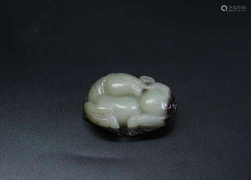 Chinese Jade Pebble Monkey & Horse Toggle