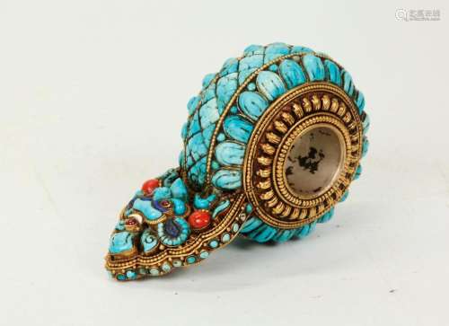 Tibetan Garuda Gilt Metal & Turquoise Ring Pendant