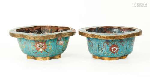 Pair Chinese Qing Cloisonne Gilt Bronze Planters