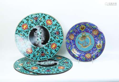 3 Chinese Cloisonne on Bronze Round Plaques, Plate