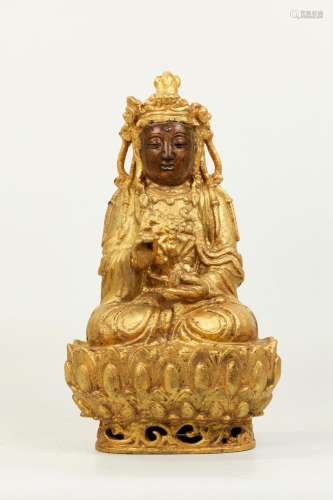 Chinese Gold Leaf on Bronze Seated Bodhisattva