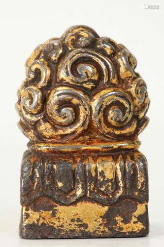 Antique Tibetan Gilt Iron Square & Cloud Ball Seal