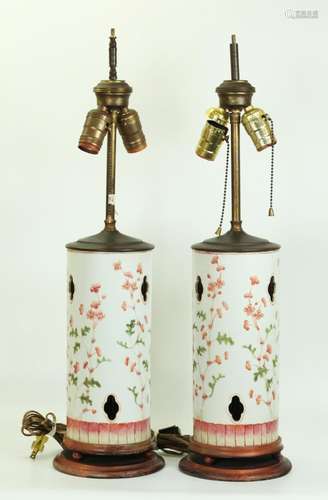 Pr Chinese Floral Enameled Porcelain Hat Stands