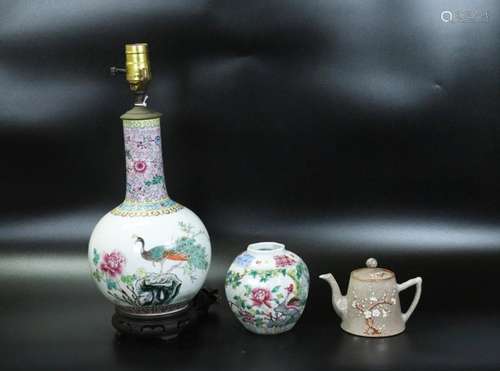 3 Chinese Porcelains; Vase, Jar, Teapot