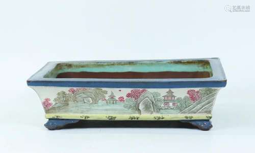 Chinese Enameled Yixing Rectangular Bulb Bowl