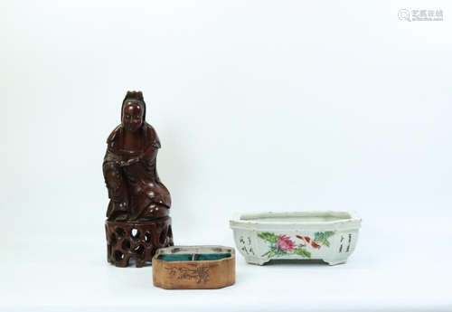 Chinese Porcelain Planter Yixing pot Wood Guanyin