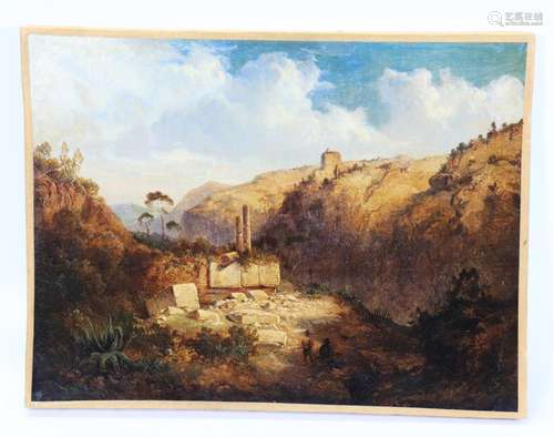 European Early 19 C Oil Canvas Greco-Roman Ruins