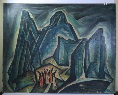 Martin Rosenthal: Figures in Mountains Oil Canvas