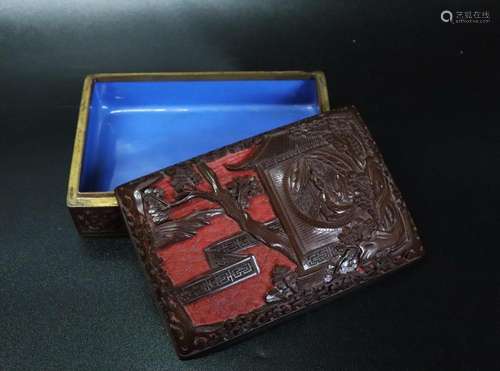 Chinese Carved Red-Brown Cinnabar Lacquer Box