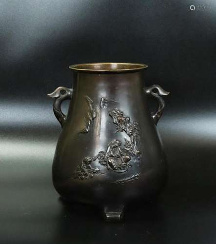 Japanese Cast Bronze Vase for Ikebana Flowers