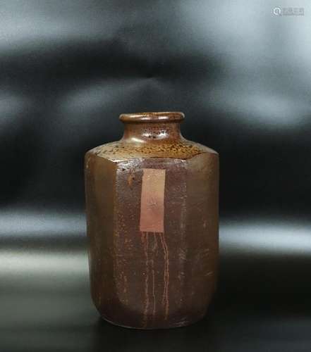 Lg Japanese Vintage Bizen Hexagon Storage Jar