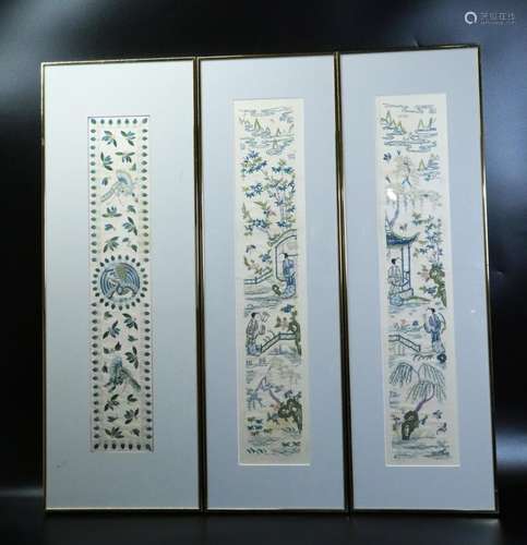 3 Chinese Qing Embroidered Silk Sleeve Borders