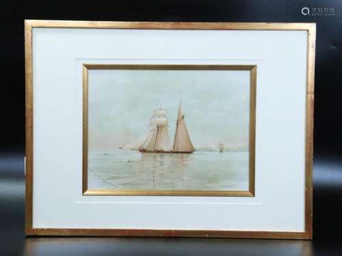 Charles E Hern Ship Watercolor Man of War & Slaver