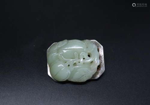Chinese White Jade Melon & Leaf Pendant